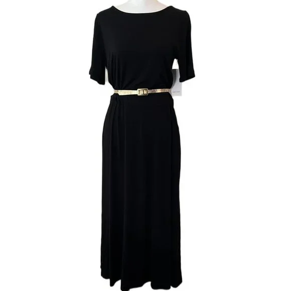 Karen Kane Black Cinched Waist & Swingy Midi Skirt Artisan Dress Size Small NWT - Picture 5 of 13